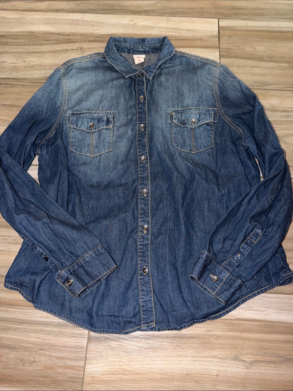 Womens Mossimo Dark Blue Denim Button-Up Shirt